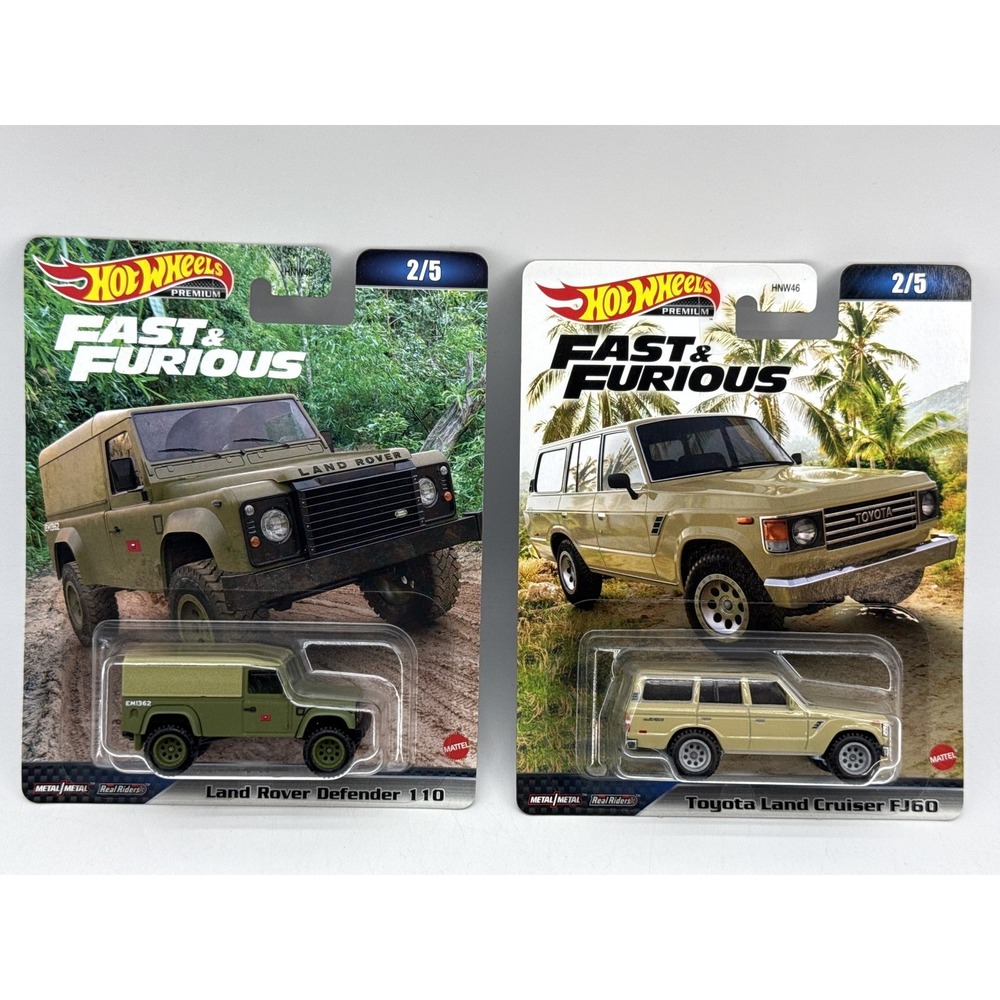 Hot Wheels Premium Fast Land Rover Defender Diecast Car Green Beige Metal Scale